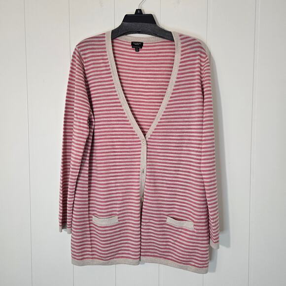 Talbots Cardigan Italian Wool Pink Stripes Button Lightweight Size XL - Picture 1 of 8